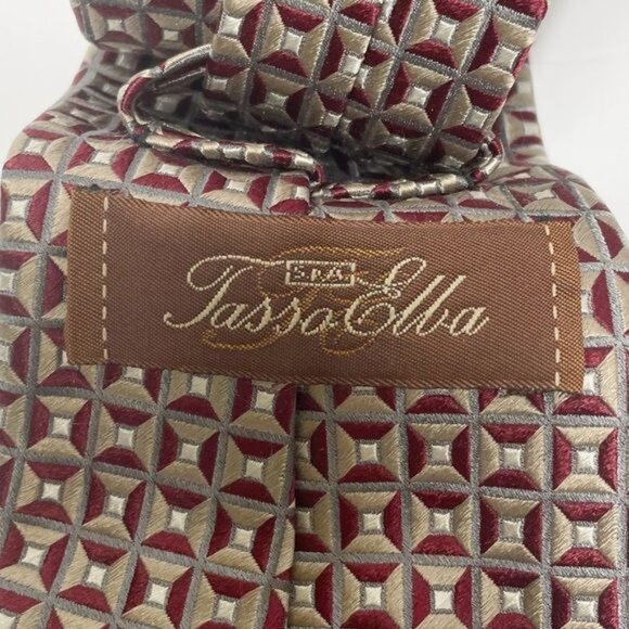 Tasso Elba Burgundy Maroon Gold 100% Silk Geometric Tie Made For Macys - Picture 4 of 5